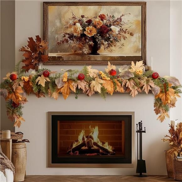Fall Decorations for Home - Fall Decor - 6Ft Autumn Maple Leaf Pomegranates - Picture 1 of 7